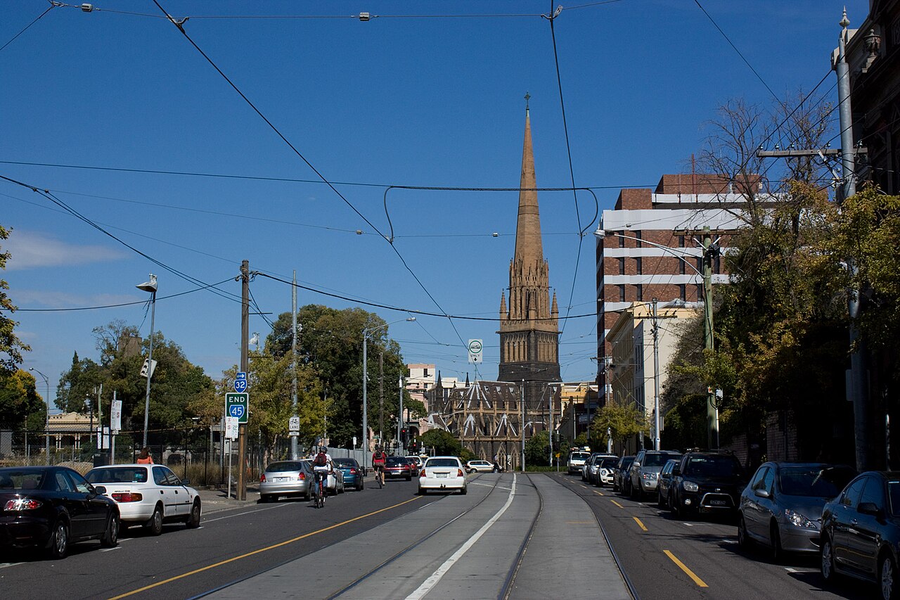 Brunswick Street looking towards a church spire