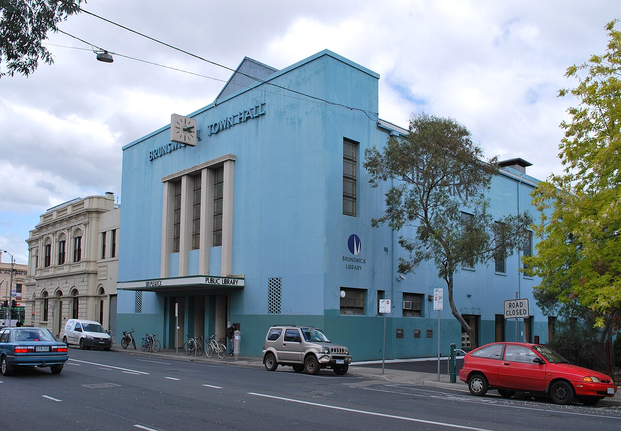 Blue art deco wing of Brunswick Town Hall