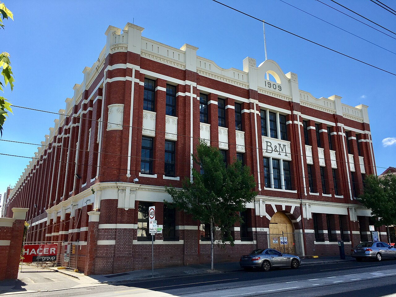 Red-brick Bryant and May Factory seen from Church Street