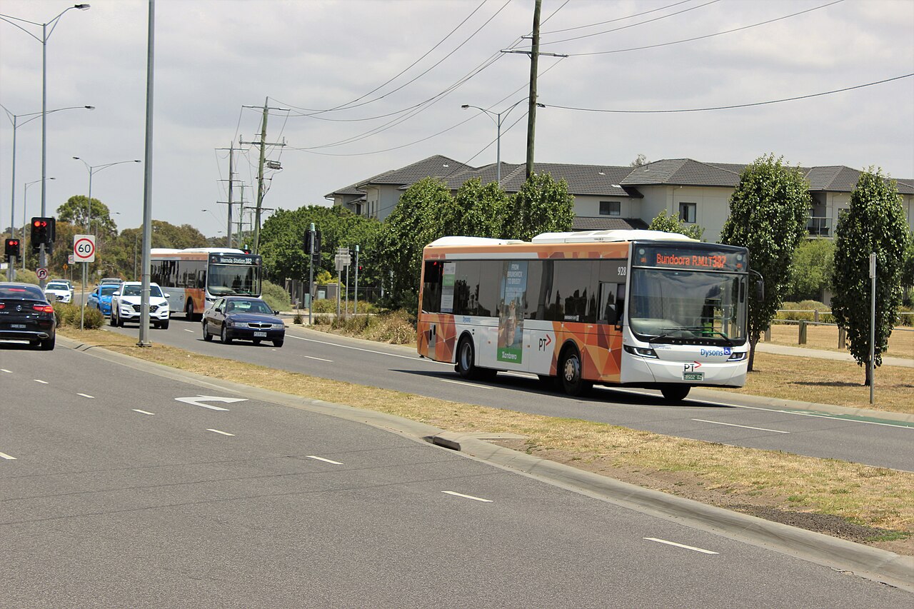 McDonalds Road in South Morang with buses
