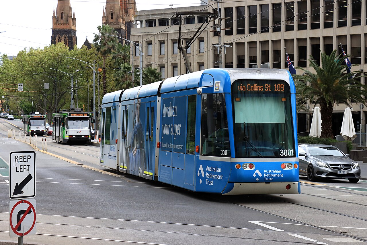 C1-class tram 3001 in blue livery