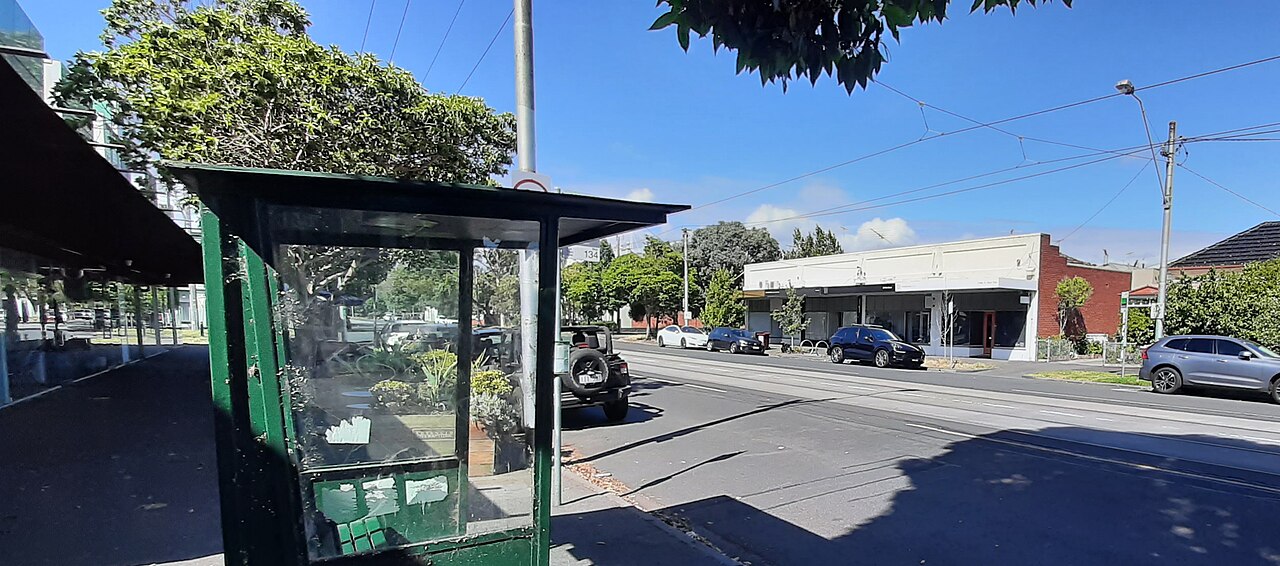 Tram shelter at the corner of Carter Street and Mills Street, Middle Park