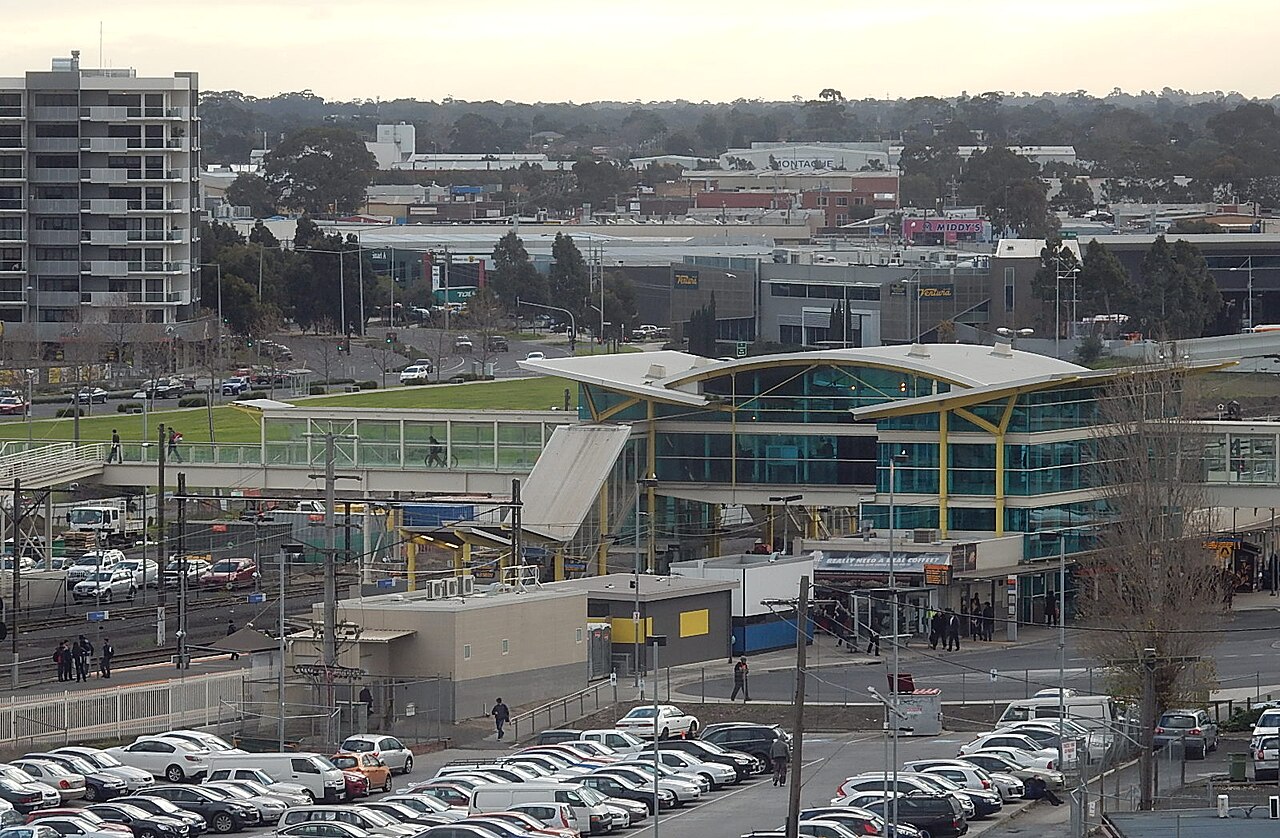 Dandenong railway station and carpark from above