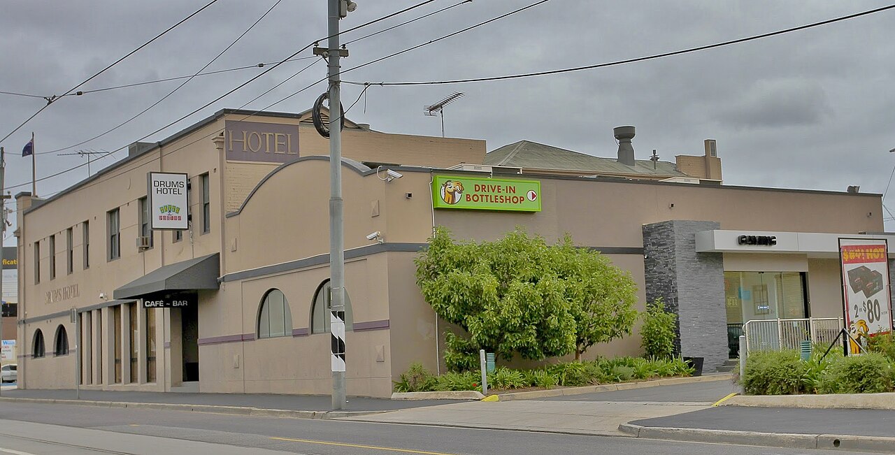 Drums Hotel on a street corner
