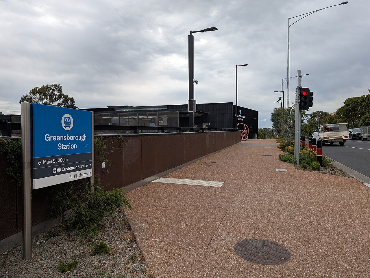 Footpath on Para Road at the entrance to Greensborough Station