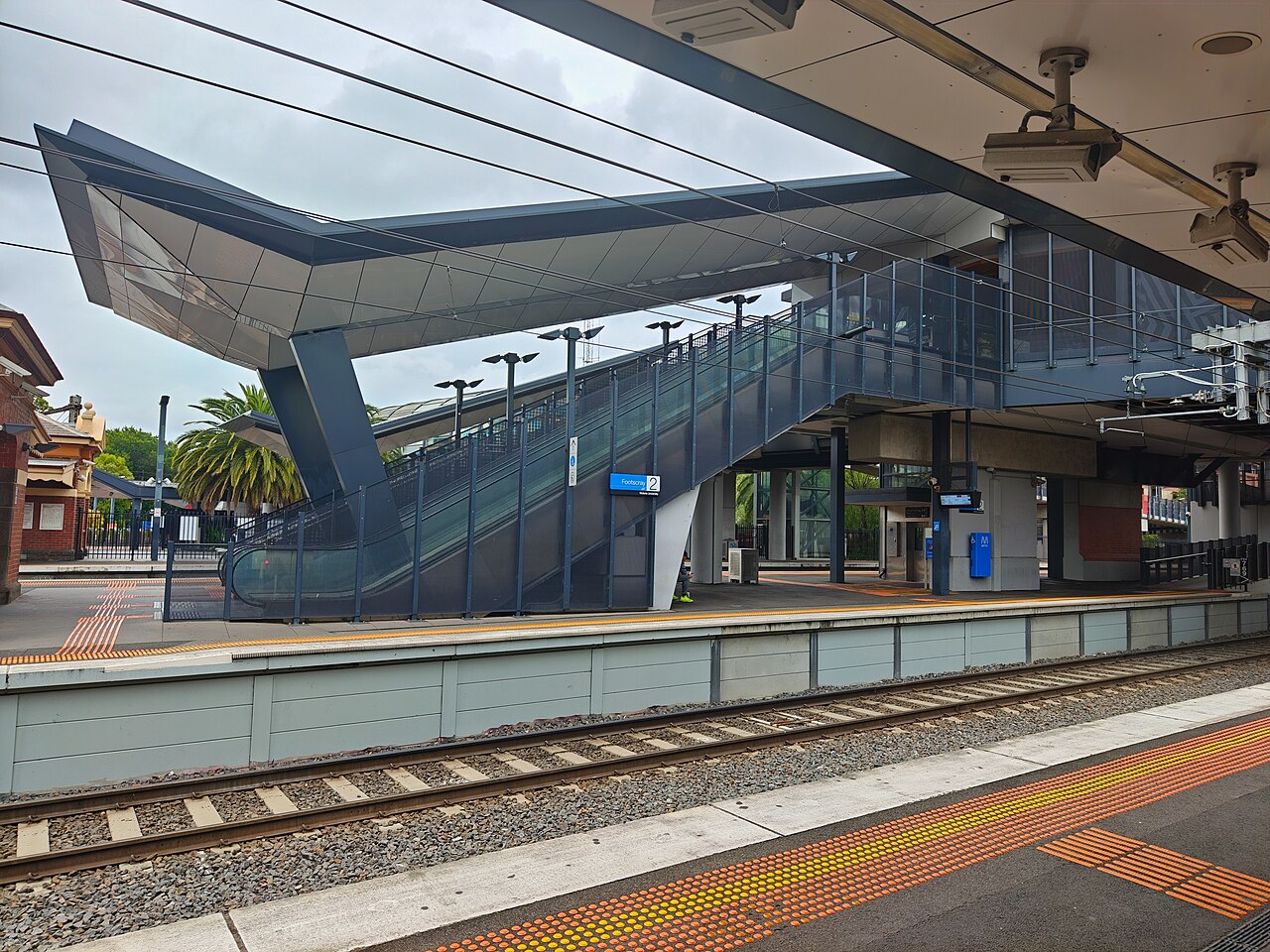 Platform 2 at Footscray station with footbridge