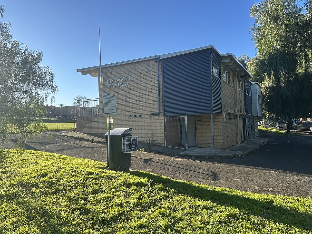 Fowler Pavilion beside a grassed reserve