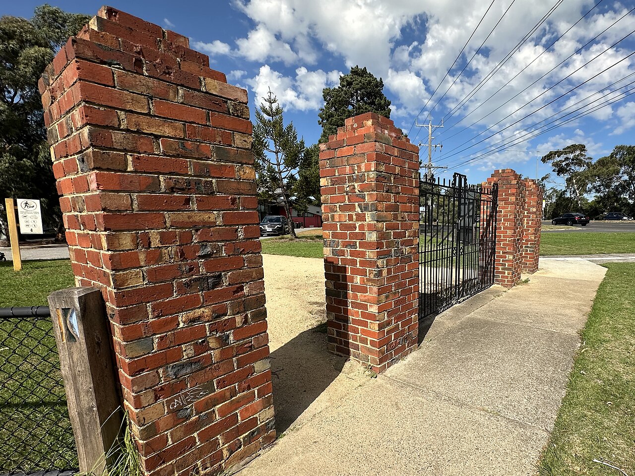 Brick gateposts and path at Gerry Green Reserve
