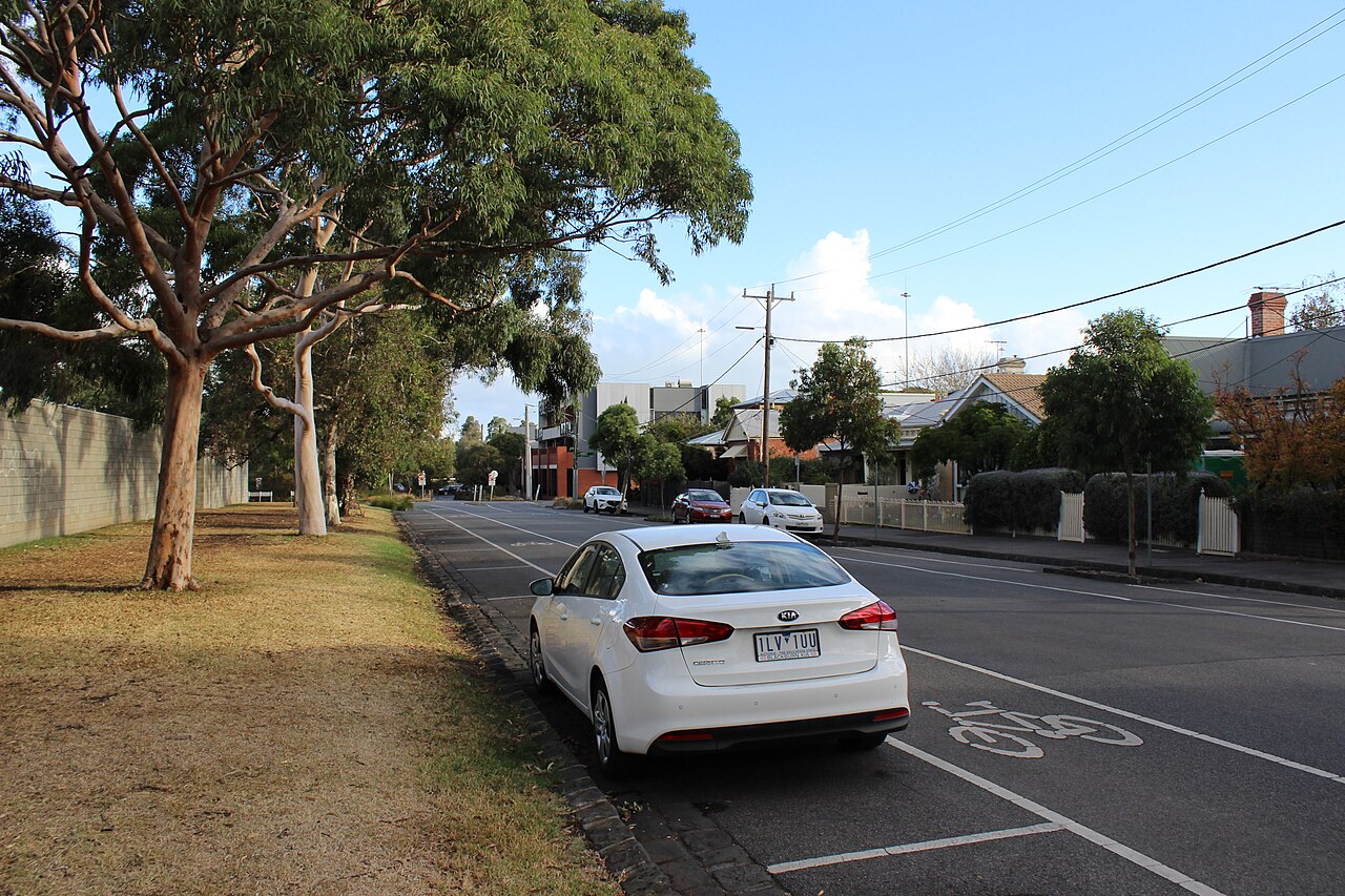 Gray Street, Clifton Hill, with gum trees