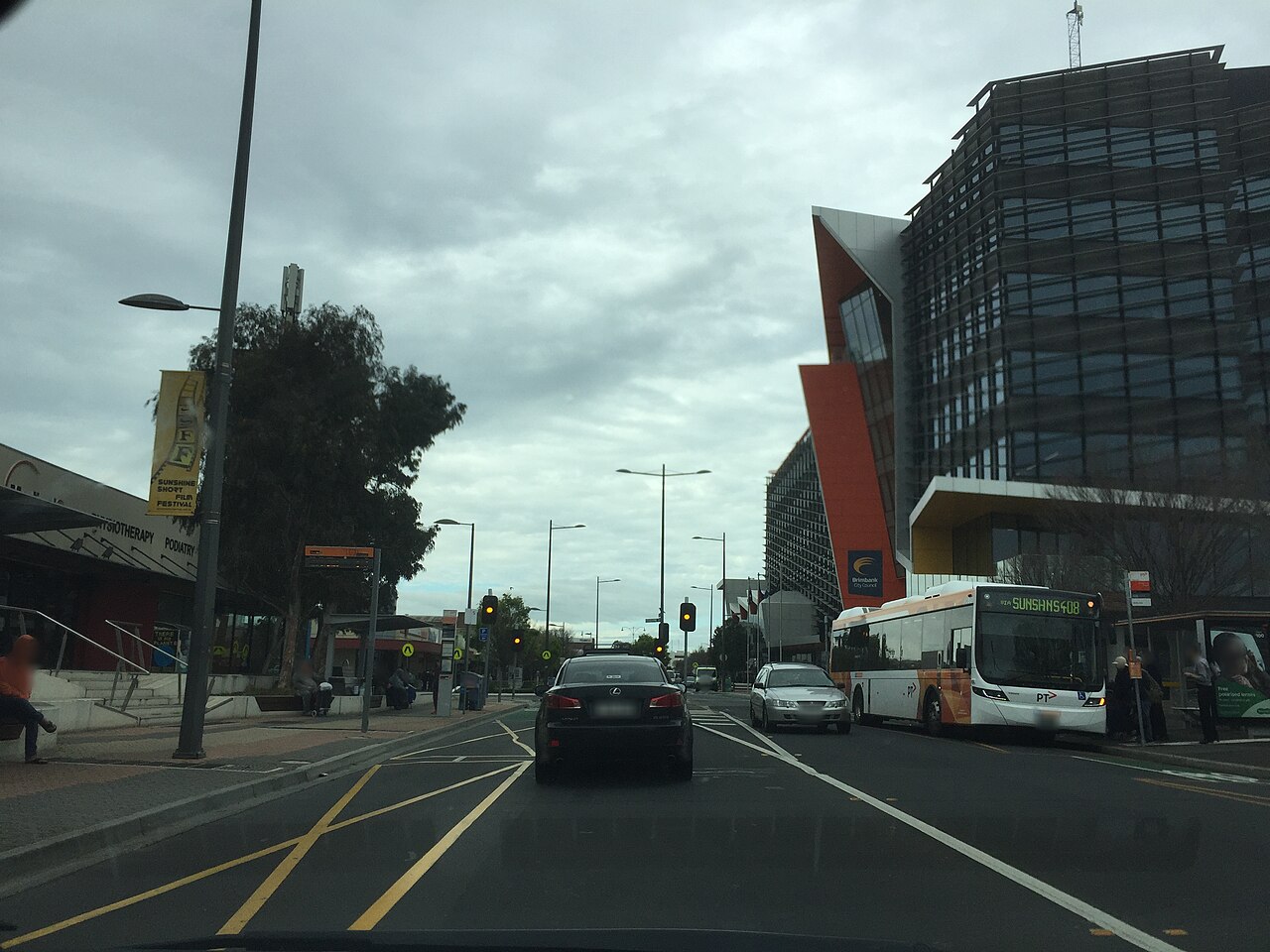 Hampshire Road, Sunshine, with modern buildings and traffic