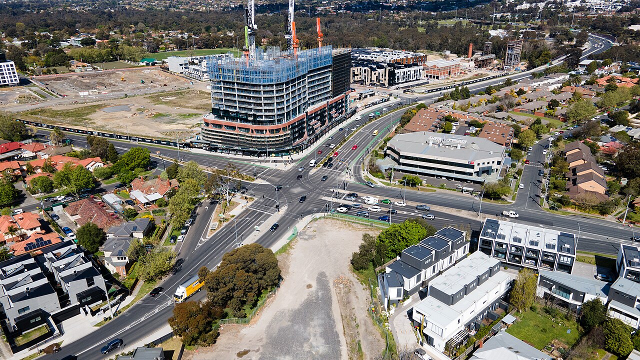 Aerial view of the intersection of Grange Road and Heidelberg Road