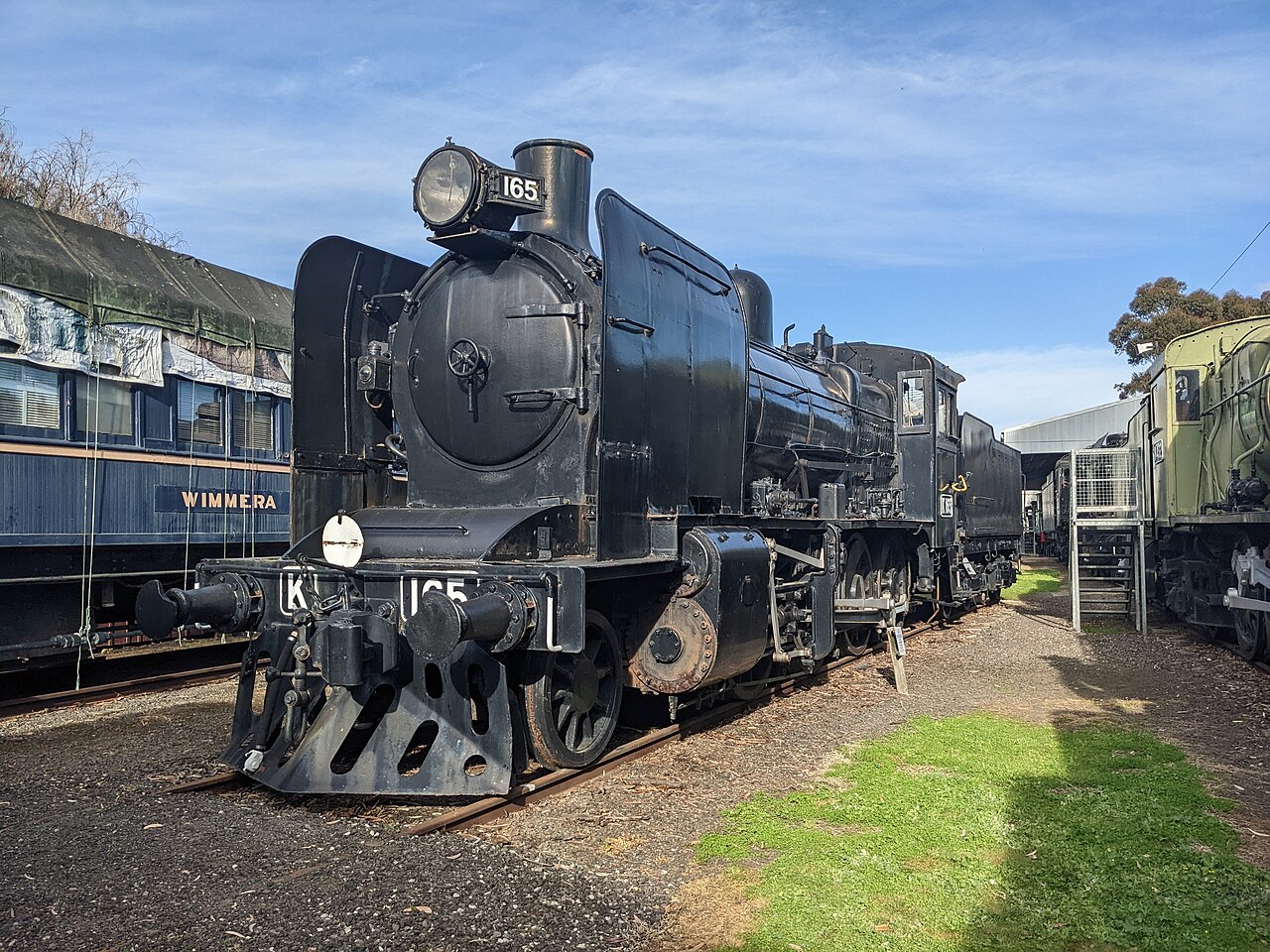 Steam locomotive K165 outdoors at the Newport Railway Museum