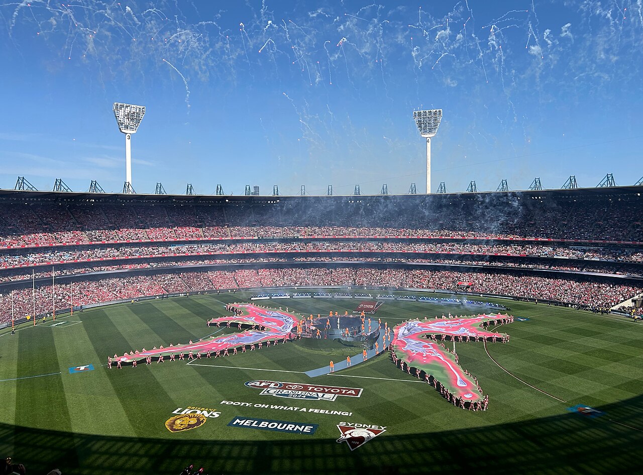 Pre-match show filling the MCG arena at the AFL Grand Final