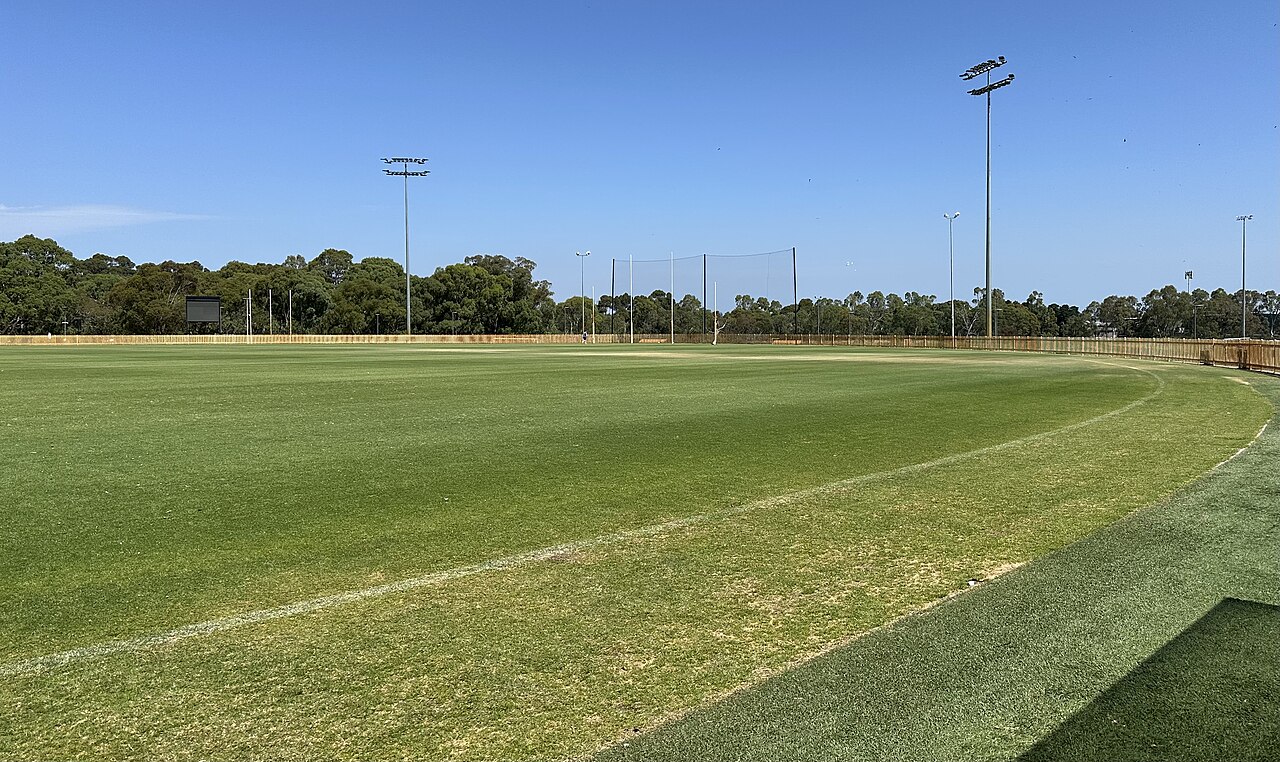 Playing field and light towers at La Trobe Sports Park