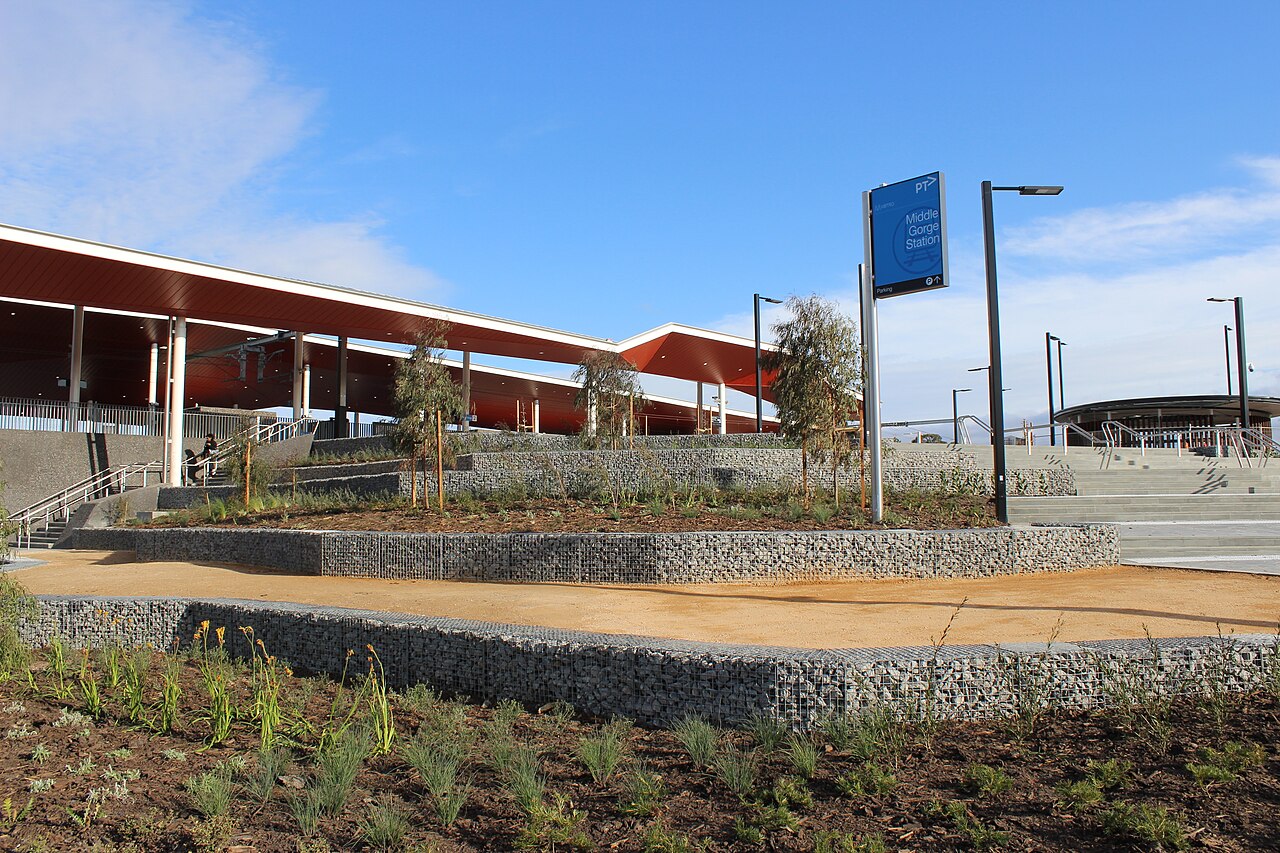 Landscaping and station building at Middle Gorge