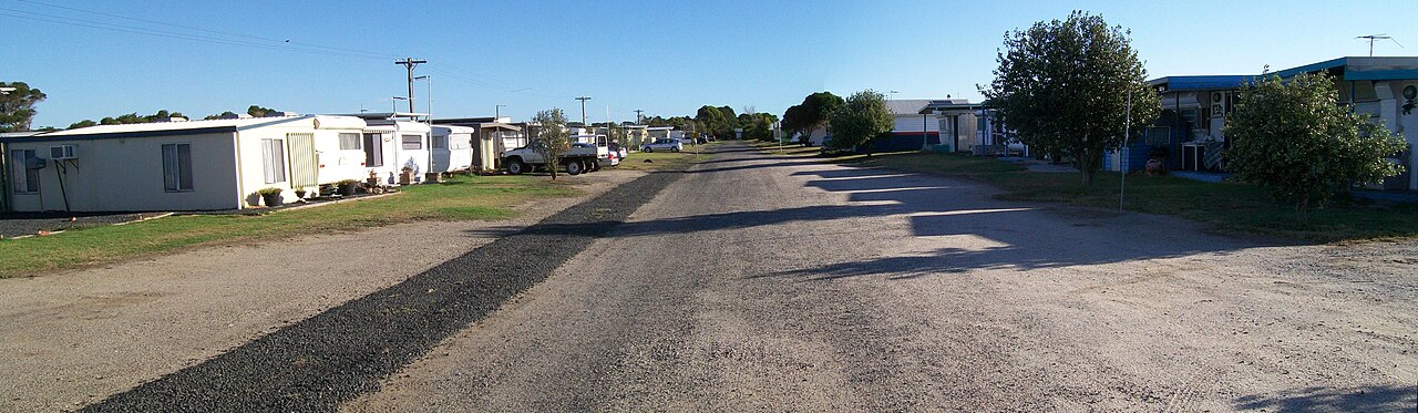 Gravel road through Lang Lang Foreshore Caravan Park