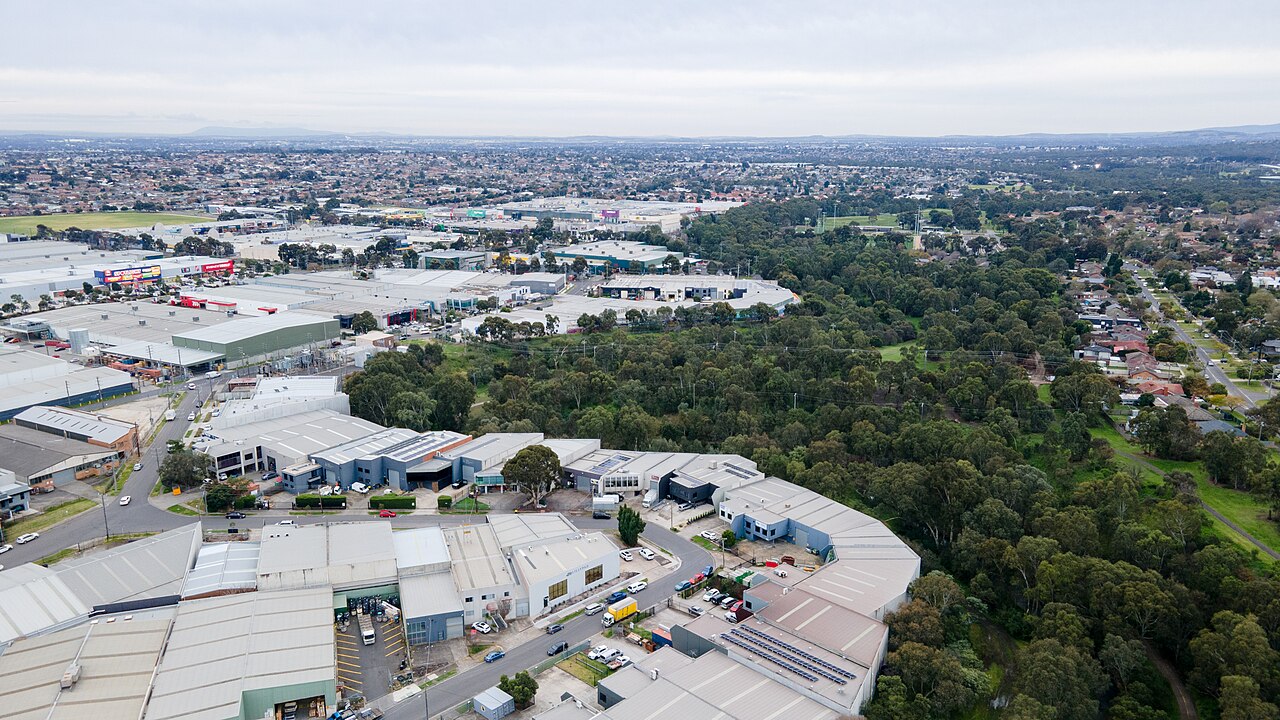Aerial view looking north along the tree-lined Darebin Creek