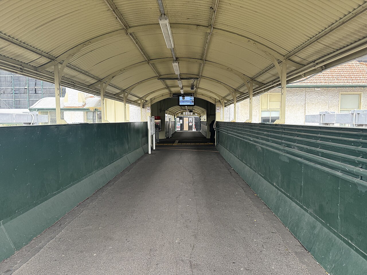 Covered footbridge walkway at Malvern railway station