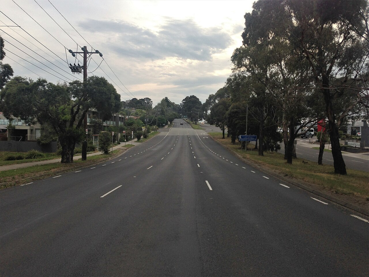 Maroondah Highway, North Ringwood, lined with trees