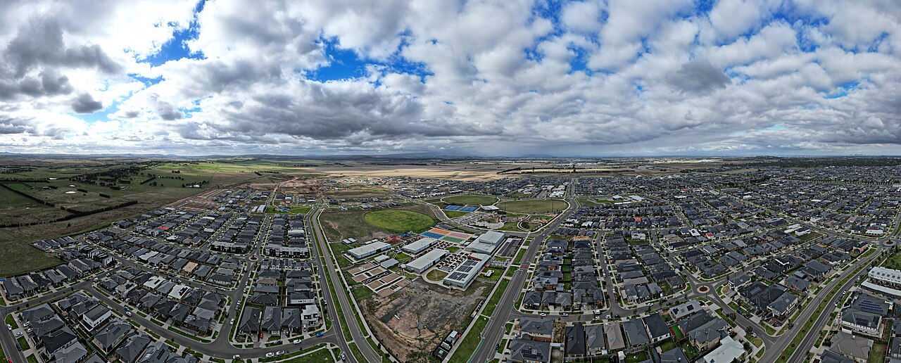 Aerial panorama of Mickleham housing estates facing east