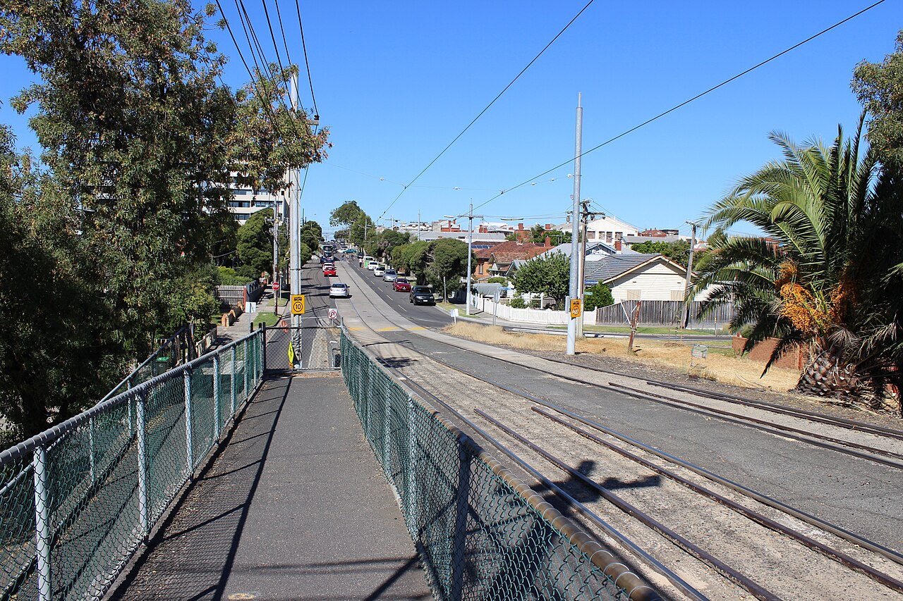 Miller Street tram bridge in Preston looking down the road