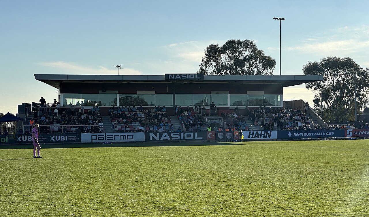 Grandstand and pitch at a local football ground