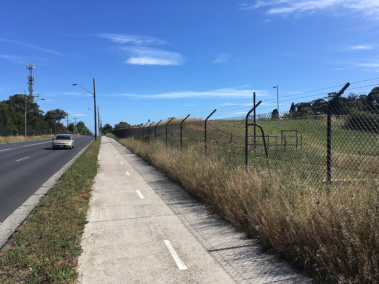 Shared path beside a road with grass verges