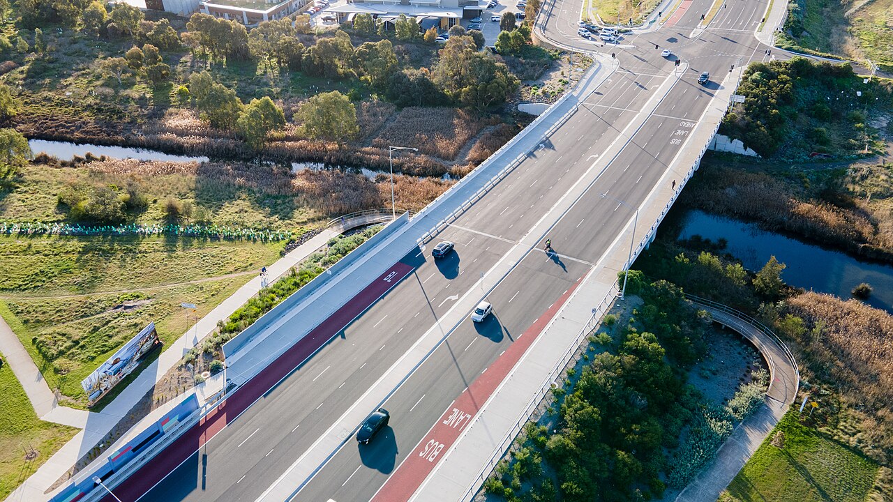 Aerial view of the Palmers Road bridge over Skeleton Creek