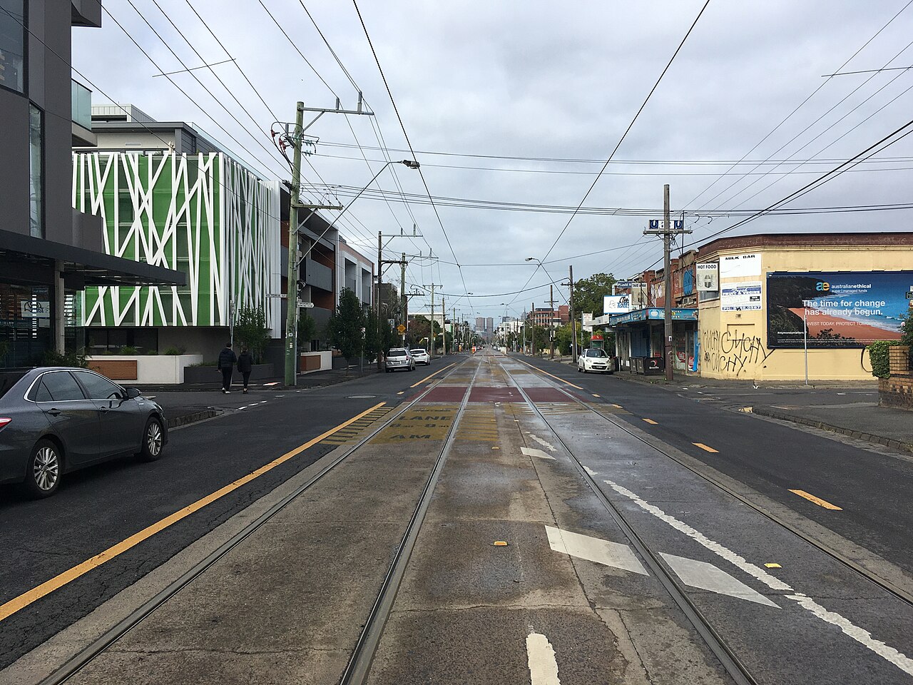 Nicholson Street with tram tracks and a part-time tram lane