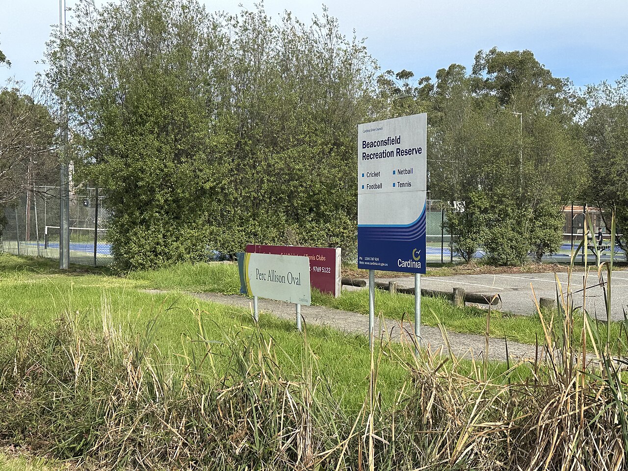 Perc Allison Oval with reserve signage and trees