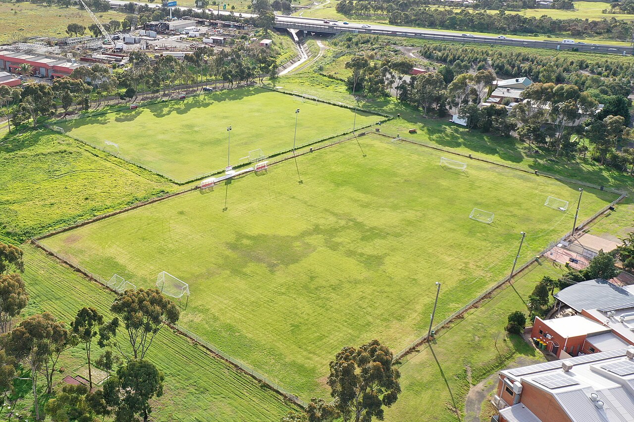 Aerial view of sports fields at a club in Albion
