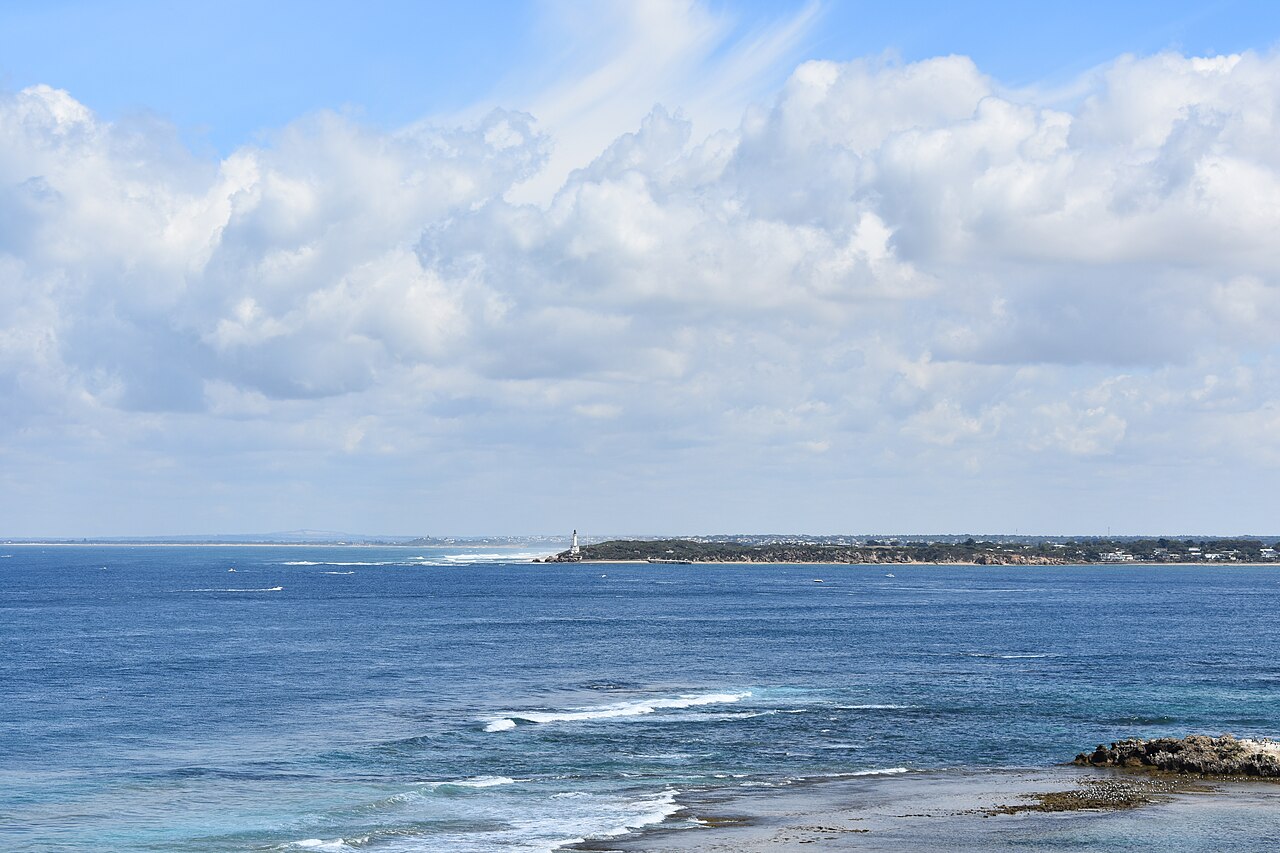 Blue water and rocky shore at Port Phillip Heads