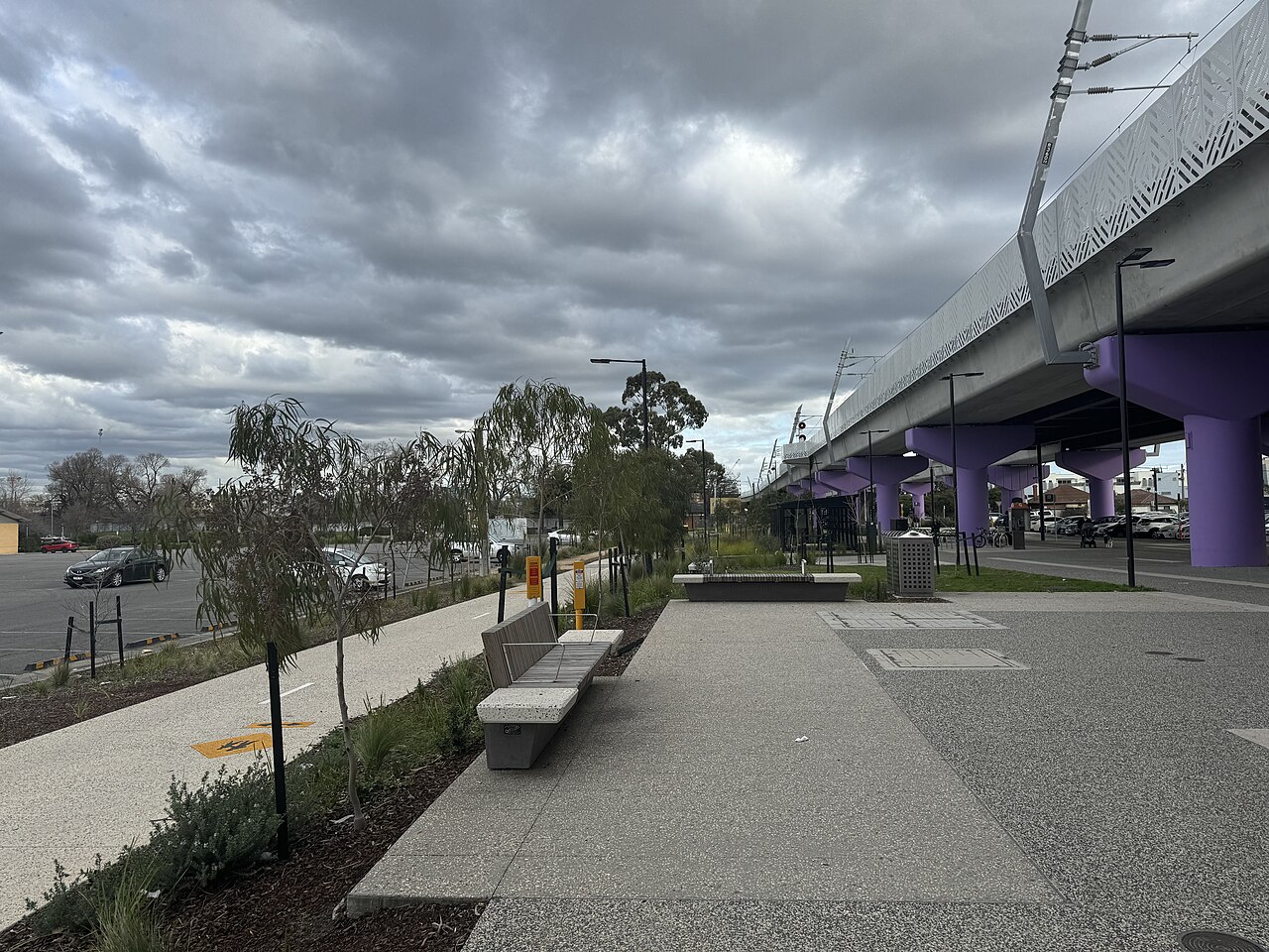 Bike path and landscaping beside Preston railway station
