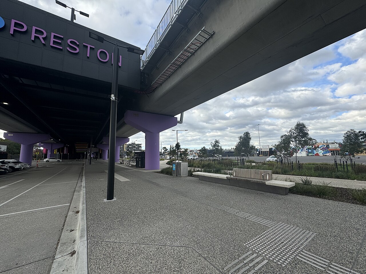 Forecourt of Preston railway station beneath the elevated line