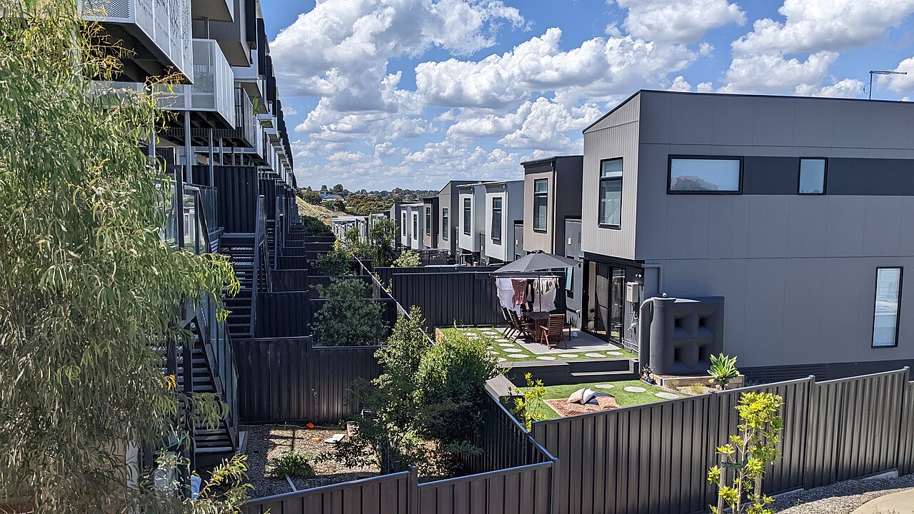 Rear of new townhouses in a residential estate