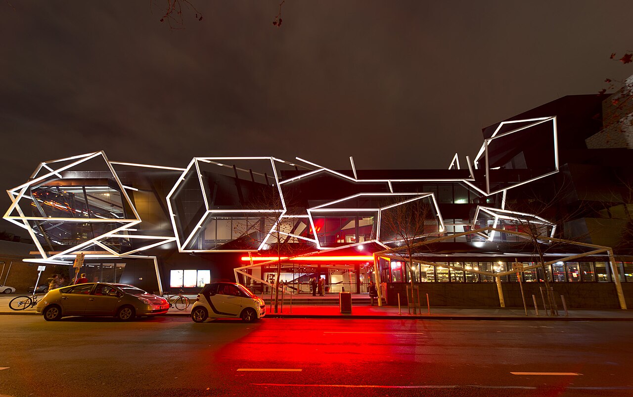 The Recital Centre lit up at night