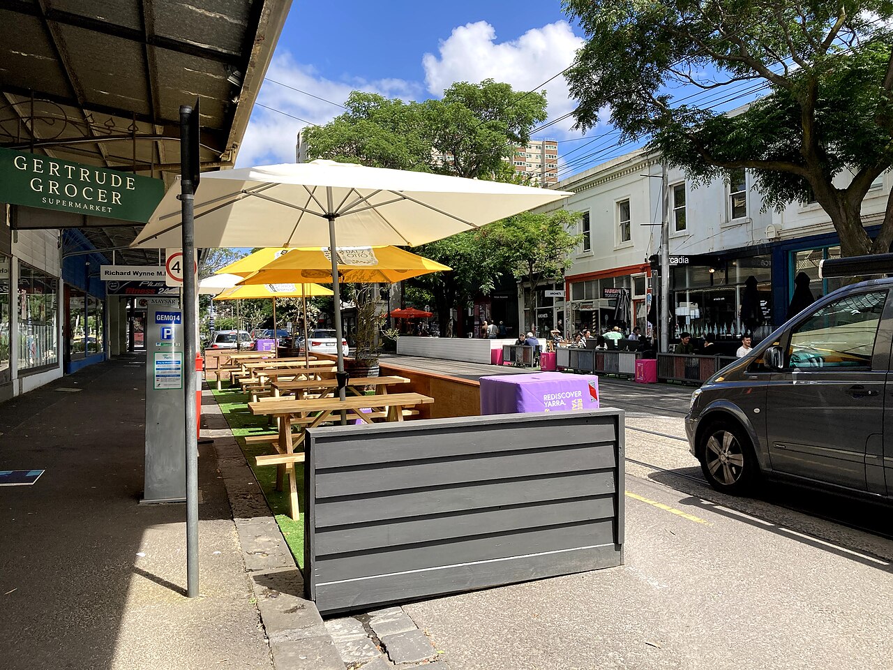 Outdoor restaurant seating on Gertrude Street