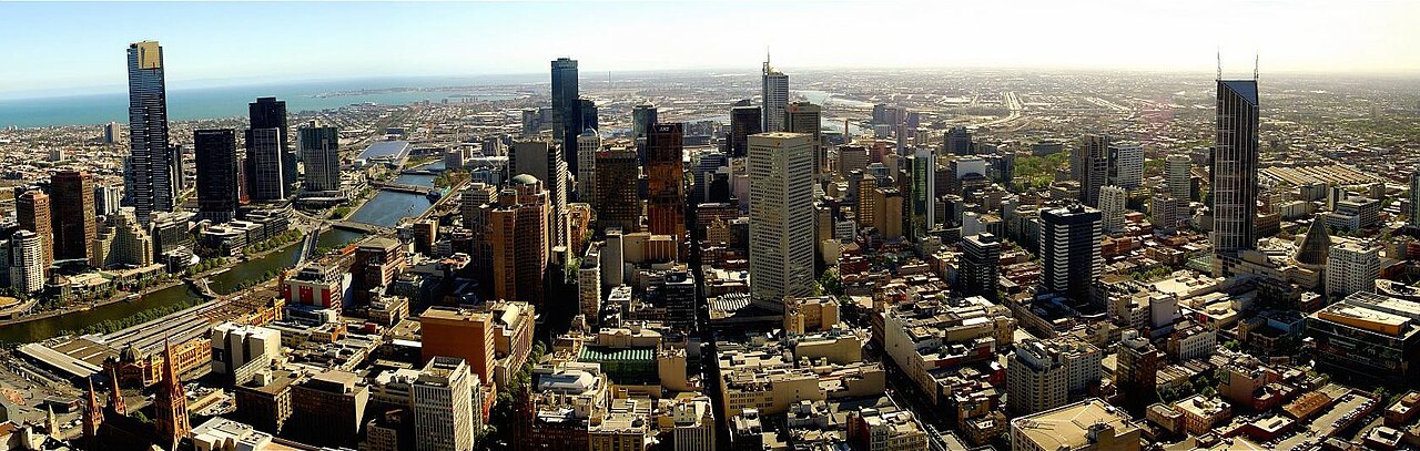 Aerial view of Melbourne city towers