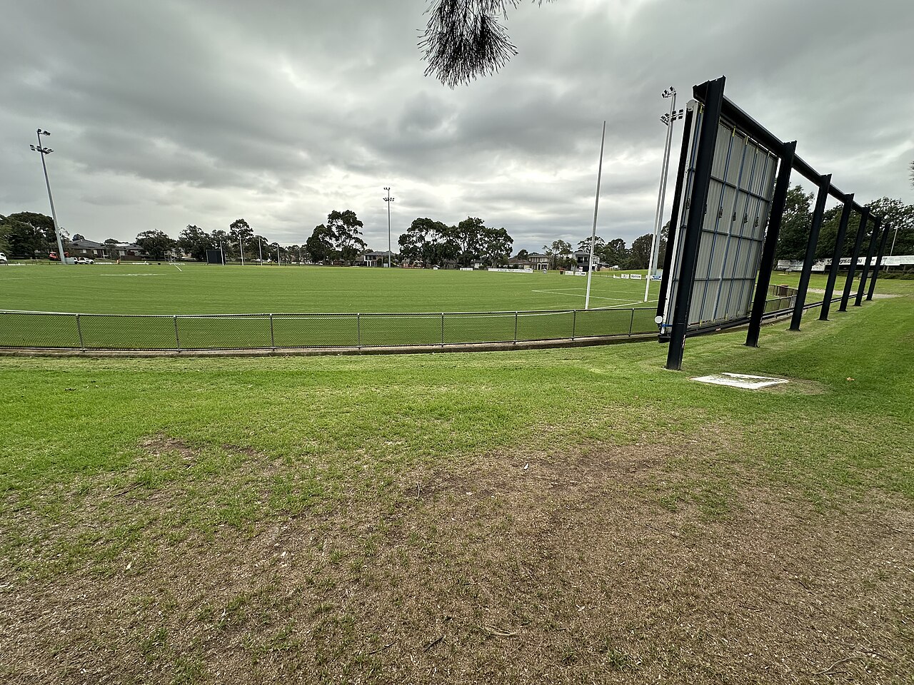 Shepley Oval under a grey sky