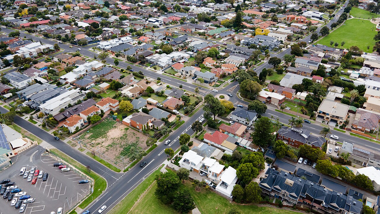 Aerial view of suburban streets in Altona