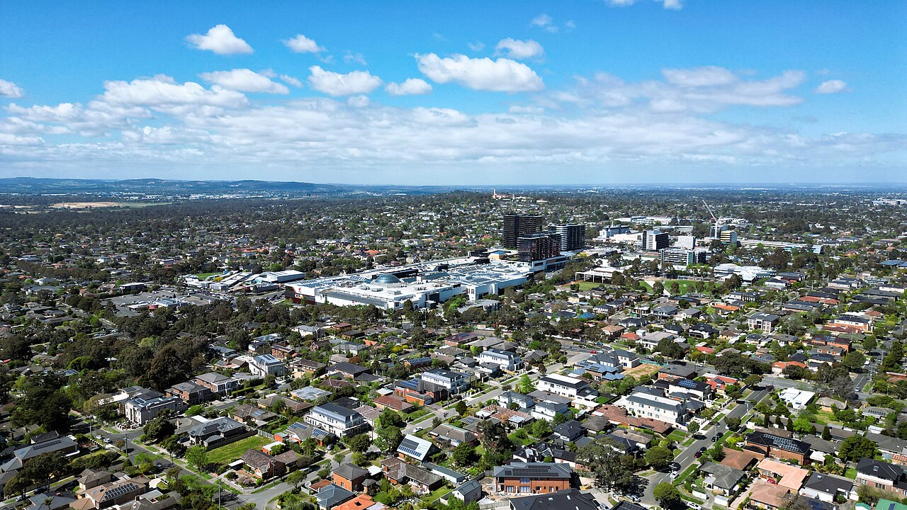 Aerial view of The Glen Shopping Centre and surrounding suburbs