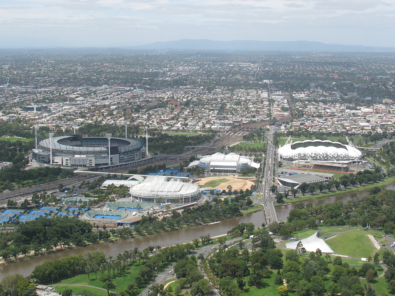 Aerial view of the MCG and Rod Laver Arena