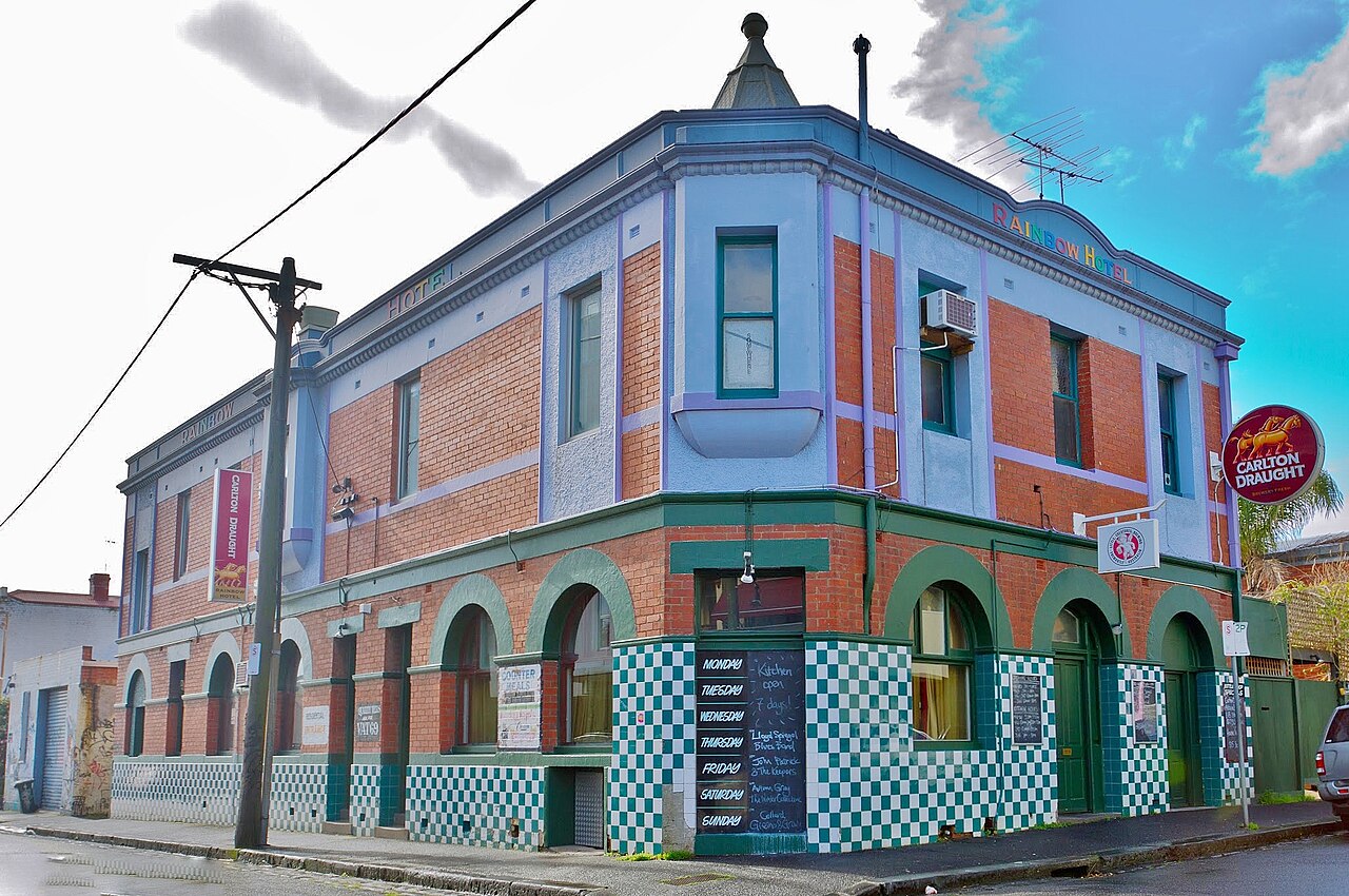 The Rainbow Hotel, colourful corner pub