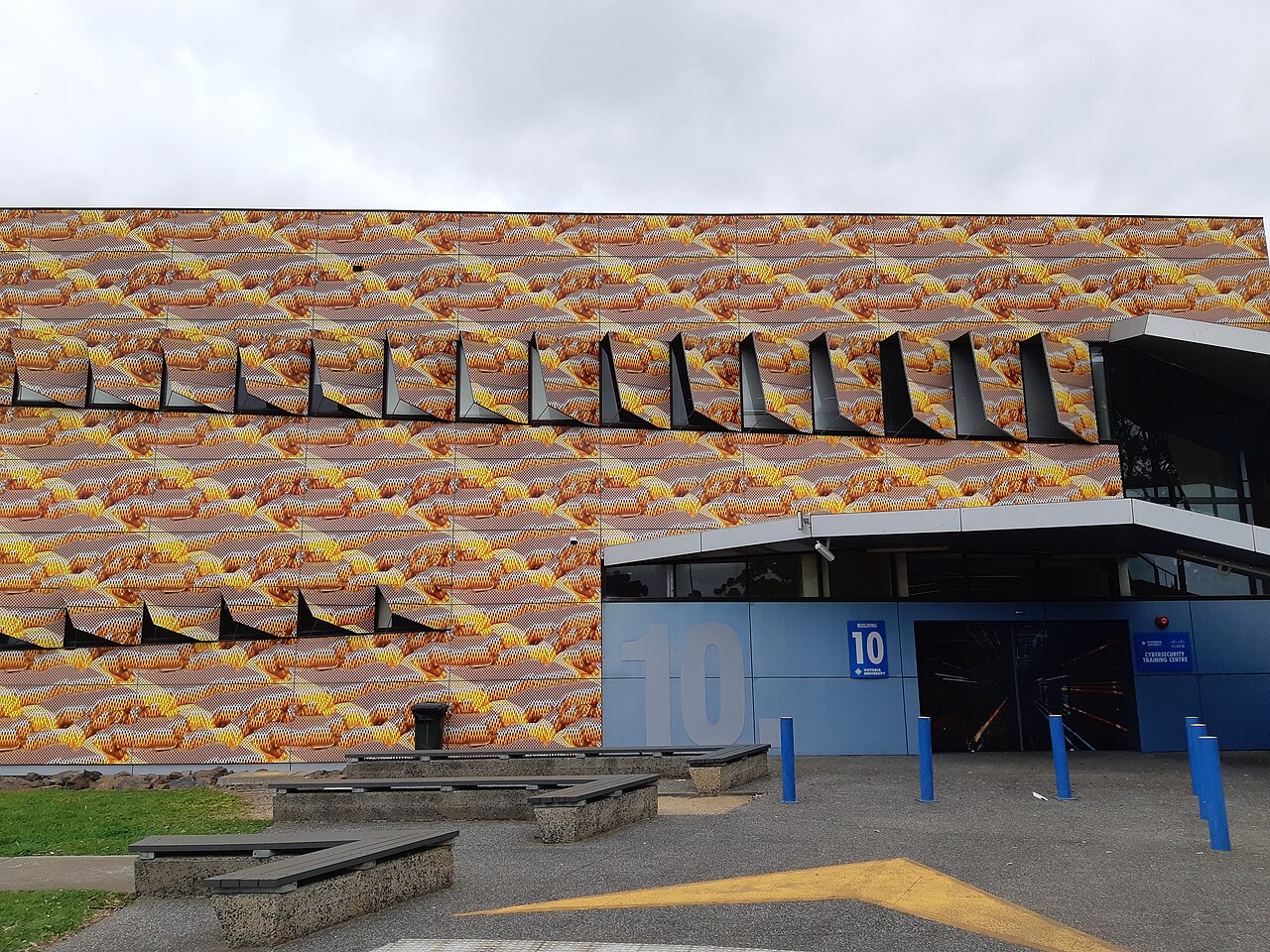 Patterned facade of Victoria University St Albans campus