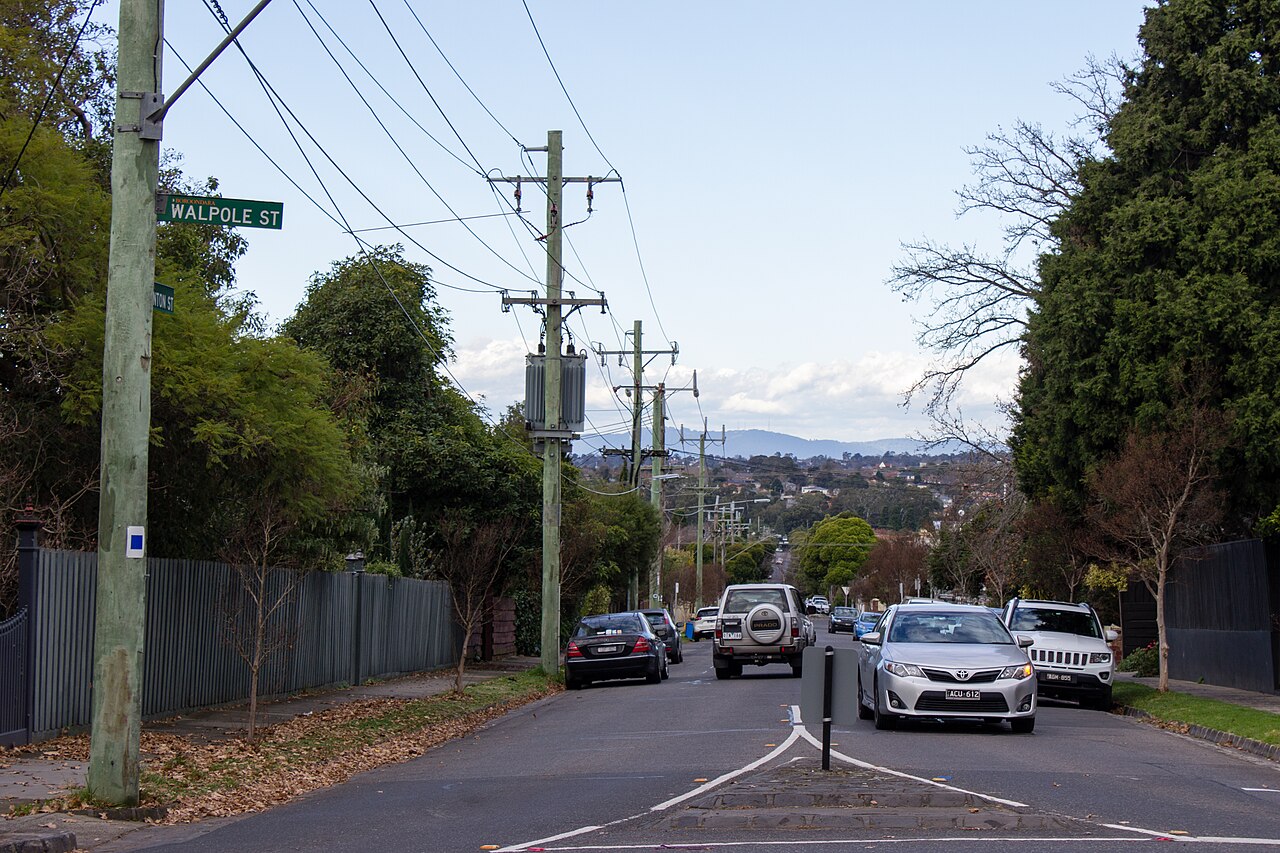 View of the Dandenong Ranges down a suburban street