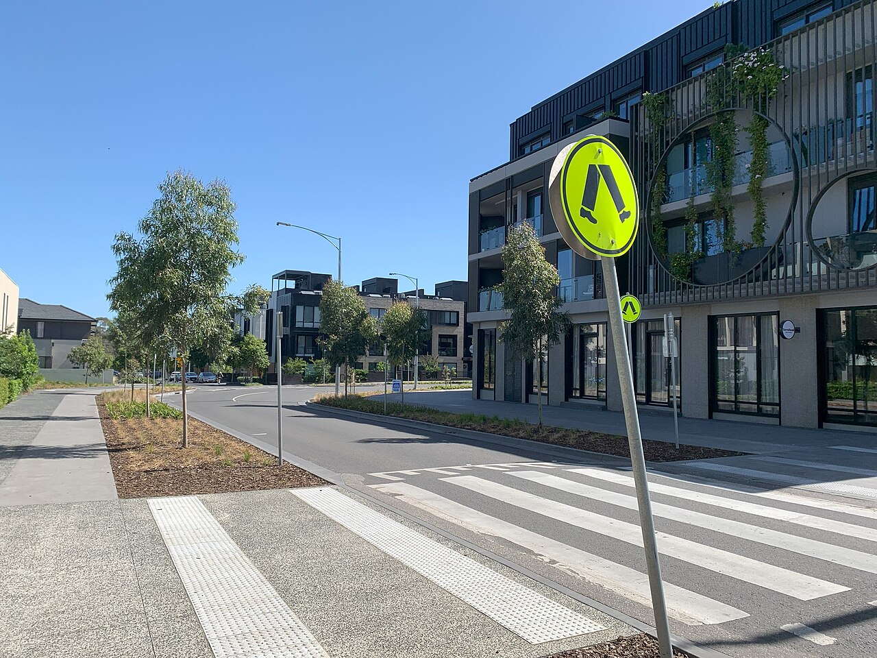 YarraBend Mills Boulevard with a pedestrian crossing