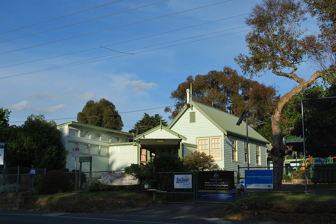 Yering Primary School weatherboard building among trees